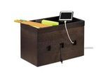 Relaxdays Kabelbox , Dunkelbraun , Holz , 25.5x16.5x14 cm , Büromöbel, Schreibtische