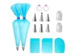 Intirilife Spritzbeutel Set aus Silikon mit Edelstahl Tüllen (15-tlg) , Blau , Kunststoff , 17x1x30.5 cm , Backen & Backzubehör, Garnieren & Verzieren