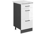Vicco Schubladenschrank R-Line Weiß Hochglanz 40 cm AP Marmor , Holzwerkstoff , 3 Fächer , Rechteckig , 40x81.6x60 cm , Küchen, Küchenmöbel, Küchenschränke, Küchenunterschränke