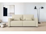 3-Sitzer OTTO HOME "JIGGS wahlweise Schlafsofa mit Bettkasten, Maße B/H/T: 228/96/110 cm", beige (hellbeige), B:228cm H:96cm T:110cm, 100% Polyester, Sofas, Sofa mit Wellenunterfederung, enthält 2 Rückenkissen und 2 Zierkissen