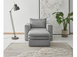 Sitzgruppe HOME AFFAIRE "PIAGGE", grau (hellgrau), B:110cm H:83cm T:161cm, Sitzmöbel-Sets, Sessel mit Hocker Polstersessel, Hochwertiger Cord, Sessel und Hocker klein im Set