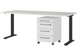 Büromöbel-Set GERMANIA "Agenda", schwarz (lichtgrau, schwarz), B:180cm T:80cm, Holzwerkstoff, Kunststoff, Metall, Arbeitsmöbel-Sets, Büromöbel-Set, Set bestehend aus höhenverstellbarem Schreibtisch und Rollcontainer