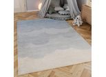 Kinderteppich SMART KIDS "Mika", blau, B:110cm H:1,2mm L:170cm, Wolle, Teppiche, Kinderteppich, aus Naturfasern, dezentes Wolken-Motiv, pastellfarben, Kinderzimmer