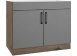 Spülenschrank WIHO KÜCHEN "Elba", grau (front: graphit, korpus: halifax eiche braun), B:100cm H:82cm T:57cm, Holzwerkstoff, Schränke, Spülenschrank, Breite 100 cm