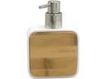 Sadena Seifenspender , Naturfarben, Weiß, Chromfarben , Holz, Kunststoff , Bambus , 10x14.5x5 cm , Kunststoffpumpe, Spender problemlos zum Nachfüllen , Badaccessoires, Seifenspender