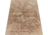 Hochflor-Teppich PACO HOME "Arnheim 742", beige, B:160cm H:26mm L:220cm, Polyester, Teppiche, Hochflor-Teppich, Uni Farben, Rauten Muster, besonders weich, Hoch-Tief Effekt