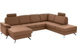 Wohnlandschaft DIE PLANBAR "PN-EM15047 U-Form, mit Kopfstützen", parkett, B:309cm H:104cm T:235cm, Sofas, Wohnlandschaft, Echtleder, wahlweise mit Bettfunktion u. Stauraum