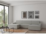 Wohnlandschaft TRENDMANUFAKTUR "Graz, wahlweise mit Sitzvorschub und Bettkasten, U-Form, Breite 329 cm", weiß (wollweiß), B:329cm H:73cm T:162cm, 100% Polyester, Sofas, Wohnlandschaft, in Cord-, haustierfreundlichem LEO Struktur- oder LUMOS-3D-Bezug