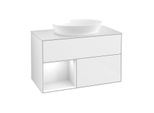 Villeroy und Boch Finion Waschtischunterschrank GA11GFGF 100cm, Abdeckplatte white matt, Emotion, Regale Glossy white lacquer, Glossy white lacquer