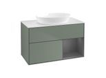 Villeroy und Boch Finion Waschtischunterschrank FA21GKGM 100cm, Abdeckplatte white matt, Regale Anthracite matt lacquer, Olive Matt Lacquer