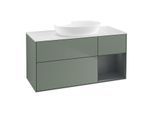 Villeroy und Boch Finion Waschtischunterschrank FA71HGGM 120cm, Abdeckplatte white matt, Regale Midnight matt lacquer, Olive Matt Lacquer