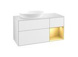 Villeroy und Boch Finion Waschtischunterschrank FA51HFGF 120cm, Abdeckplatte white matt, Regale Gold matt lacquer, Glossy white lacquer