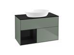 Villeroy und Boch Finion Waschtischunterschrank GA12PHGM 100cm, Abdeckplatte black matt, Emotion, Regale Glossy black lacquer, Olive Matt Lacquer