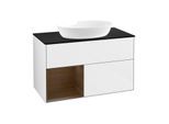 Villeroy und Boch Finion Waschtischunterschrank FA12GNGF 100cm, Abdeckplatte black matt, Regale Walnut Veneer, Glossy white lacquer