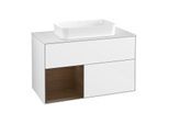 Villeroy und Boch Finion Waschtischunterschrank F651GNGF 100x60,3x50,1cm, Regal links Walnut veneer, Glossy white lacquer