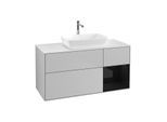Villeroy und Boch Finion Waschtischunterschrank G831PHGJ 120cm, Abdeckplatte white matt, Emotion, Regale Glossy black lacquer, Light grey matt
