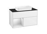 Villeroy und Boch Finion Waschtischunterschrank F652MTGF 100x60,3x50,1cm, Regal links White matt lacquer, Glossy white lacquer