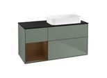 Villeroy und Boch Finion Waschtischunterschrank F682GNGM 120x60,3x50,1cm, Regal links Walnut veneer, Olive Matt Lacquer