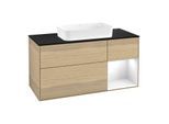 Villeroy und Boch Finion Waschtischunterschrank F712GFPC 120x60,3x50,1cm, Regal rechts Glossy white lacquer, Oak Veneer