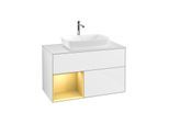 Villeroy und Boch Finion Waschtischunterschrank G771HFGF 100cm, Abdeckplatte white matt, Emotion, Regale Gold matt lacquer, Glossy white lacquer