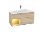 Villeroy und Boch Finion Waschtischunterschrank G821HFPC 120cm, Abdeckplatte white matt, Emotion, Regale Gold matt lacquer, Oak Veneer