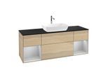 Villeroy und Boch Finion Waschtischunterschrank G862GJPC 160cm, Abdeckplatte black matt, Emotion, Regale Light grey matt lacquer, Oak Veneer