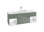 Villeroy und Boch Finion Waschtischunterschrank F861GFGM 160cm, Abdeckplatte white matt, Regale Glossy white lacquer, Olive Matt Lacquer