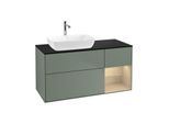 Villeroy und Boch Finion Waschtischunterschrank G812PCGM 120cm, Abdeckplatte black matt, Emotion, Regale Oak Veneer, Olive Matt Lacquer