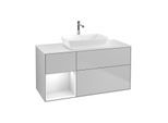 Villeroy und Boch Finion Waschtischunterschrank G821GFGJ 120cm, Abdeckplatte white matt, Emotion, Regale Glossy white lacquer, Light grey matt