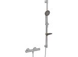 Hansa HANSAPRISMA Duschsystem 4813043180 mit Thermostat, Wandmontage, 970mm, Stahl gebürstet