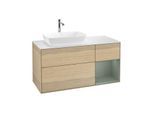 Villeroy und Boch Finion Waschtischunterschrank G811GMPC 120cm, Abdeckplatte white matt, Emotion, Regale Olive matt lacquer, Oak Veneer