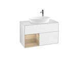 Villeroy und Boch Finion Waschtischunterschrank F891PCGF 100cm, Abdeckplatte white matt, Regale Oak Veneer, Glossy white lacquer