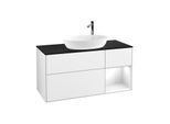 Villeroy und Boch Finion Waschtischunterschrank F952GFGF 120cm, Abdeckplatte black matt, Regale Glossy white lacquer, Glossy white lacquer