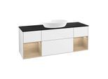 Villeroy und Boch Finion Waschtischunterschrank FD02PCGF 120cm, Abdeckplatte black matt, Regale Oak Veneer, Glossy white lacquer