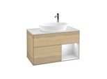 Villeroy und Boch Finion Waschtischunterschrank G901MTPC 100cm, Abdeckplatte white matt, Emotion, Regale White matt lacquer, Oak Veneer