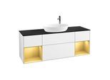 Villeroy und Boch Finion Waschtischunterschrank F982HFGF 160cm, Abdeckplatte black matt, Regale Gold matt lacquer, Glossy white lacquer