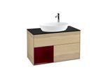 Villeroy und Boch Finion Waschtischunterschrank G892HBPC 100cm, Abdeckplatte black matt, Emotion, Regale Peony matt lacquer, Oak Veneer