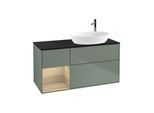 Villeroy und Boch Finion Waschtischunterschrank G922PCGM 120cm, Abdeckplatte black matt, Emotion, Regale Oak Veneer, Olive Matt Lacquer