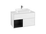 Villeroy und Boch Finion Waschtischunterschrank F361PDGF 100cm, Abdeckplatte white matt, Regal links Black matt lacquer, Glossy white lacquer