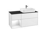 Villeroy und Boch Finion Waschtischunterschrank G392GFGF 120cm, Abdeckplatte black matt, Emotion, Regal links Glossy white lacquer, Glossy white lacquer