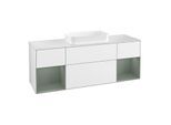 Villeroy und Boch Finion Waschtischunterschrank F331GMGF 160x60,3cm, Abdeckplatte white matt, Regale Olive matt lacquer, Glossy white lacquer