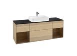Villeroy und Boch Finion Waschtischunterschrank G452GNPC 160cm, Abdeckplatte black matt, Emotion, Regale Walnut veneer, Oak Veneer