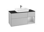 Villeroy und Boch Finion Waschtischunterschrank F422GJGJ 120cm, Abdeckplatte black matt, Regal rechts Light grey matt, Light grey matt