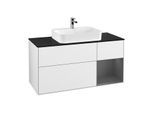 Villeroy und Boch Finion Waschtischunterschrank F422GKGF 120cm, Abdeckplatte black matt, Regal rechts Anthracite matt, Glossy white lacquer