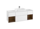 Villeroy und Boch Finion Waschtischunterschrank G451GNGF 160cm, Abdeckplatte white matt, Emotion, Regale Walnut veneer, Glossy white lacquer