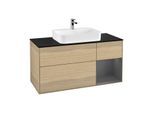 Villeroy und Boch Finion Waschtischunterschrank F422GKPC 120cm, Abdeckplatte black matt, Regal rechts Anthracite matt, Oak Veneer