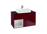 Villeroy und Boch Finion Waschtischunterschrank F362GJHB 100cm, Abdeckplatte black matt, Regal links Light grey matt, Peony Matt