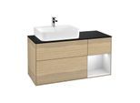 Villeroy und Boch Finion Waschtischunterschrank G152MTPC 120cm, Abdeckplatte black matt, Emotion, Regal links White matt lacquer, Oak Veneer