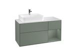Villeroy und Boch Finion Waschtischunterschrank F151GMGM 120cm, Abdeckplatte white matt, Regal rechts Olive Matt Lacquer, Olive Matt Lacquer