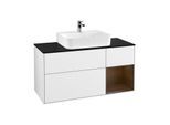 Villeroy und Boch Finion Waschtischunterschrank F172GNGF 120cm, Abdeckplatte black matt, Regal rechts Walnut veneer, Glossy white lacquer